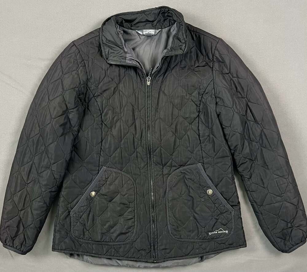 Eddie Bauer Black Insulated Quilted Jacket Full Zip Womens L